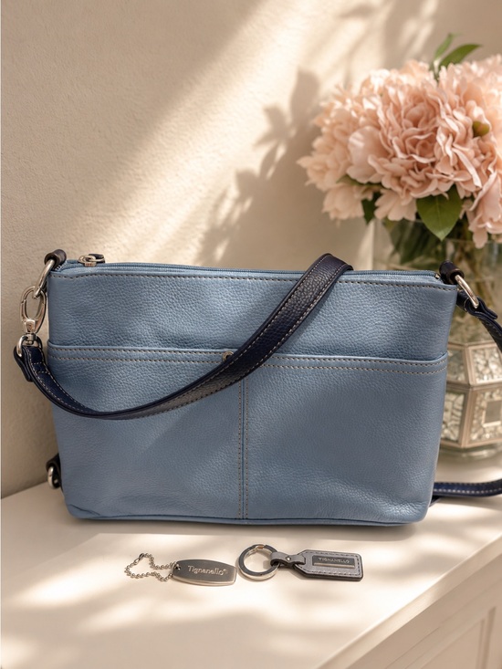 Tignanello Handbags - Tignanello NWOT Blue Genuine Leather Crossbody Bag + 2 Keychains